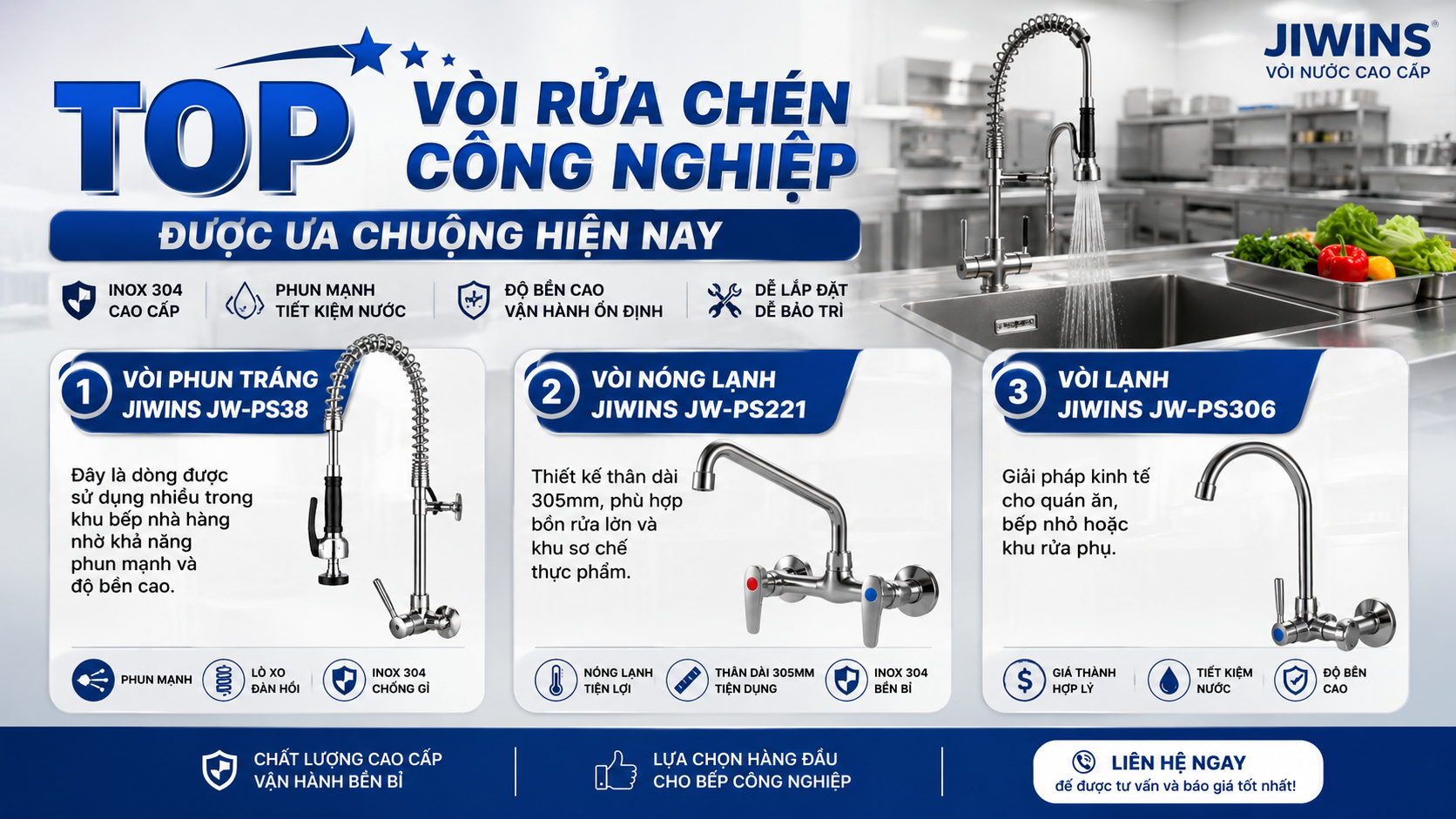 Vòi nước cao cấp Jiwins: Bí quyết giúp nhà hàng tiết kiệm hàng trăm giờ lao động mỗi năm